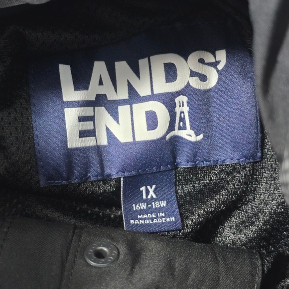 Lands End Womens 1X Black Hooded Rain Jacket Water Resistant Parka Coat 16W-18W - Picture 6 of 9